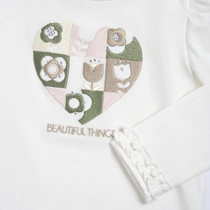 Girls Off White Embroidered Long Sleeve T-shirt