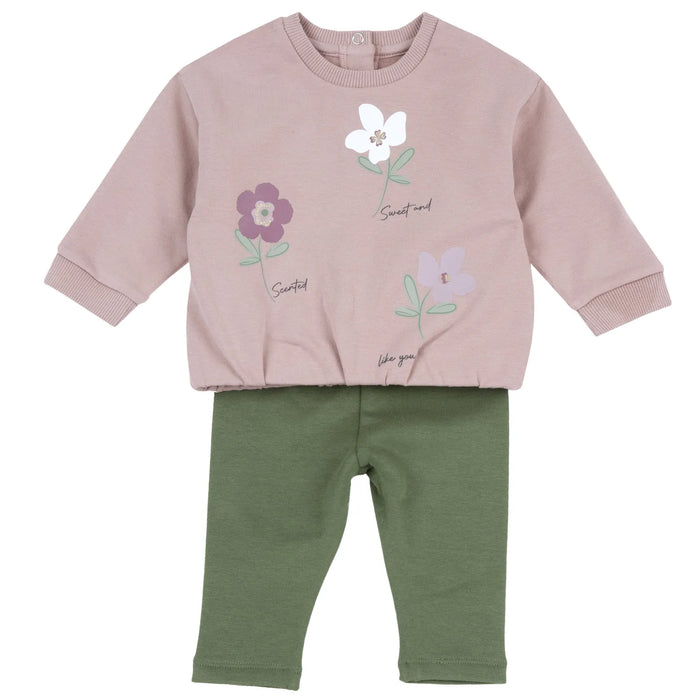 Girls Pink & Green Printed Sweatshirt with Leggings
