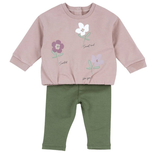 Girls Pink & Green Printed Sweatshirt with Leggings