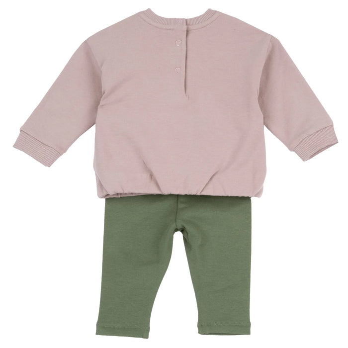 Girls Pink & Green Printed Sweatshirt with Leggings