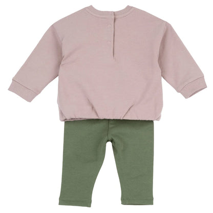 Girls Pink & Green Printed Sweatshirt with Leggings