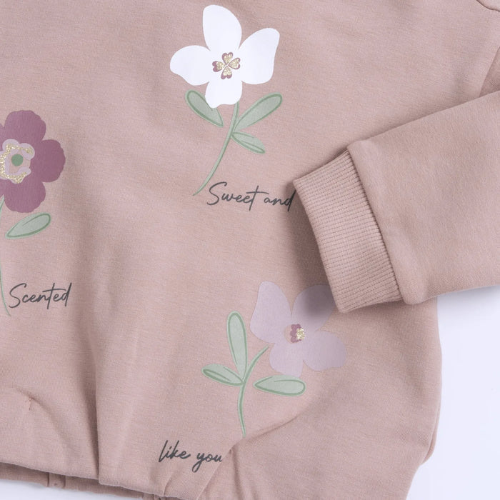 Girls Pink & Green Printed Sweatshirt with Leggings