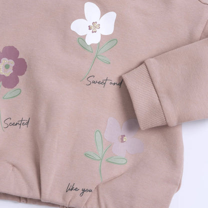 Girls Pink & Green Printed Sweatshirt with Leggings