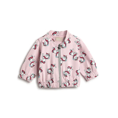 Girls Pink Printed Cardigan