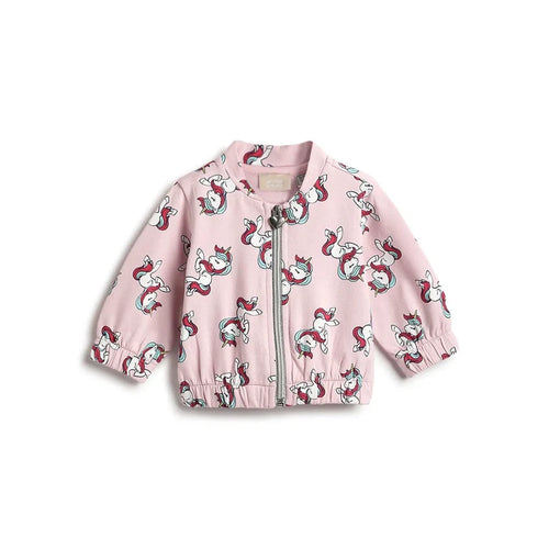 Girls Pink Printed Cardigan