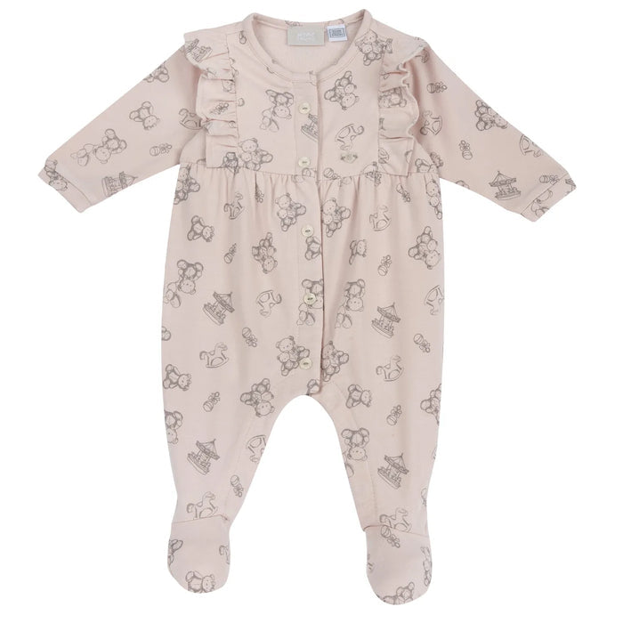 Girls Pink Printed Front Opening Babysuit