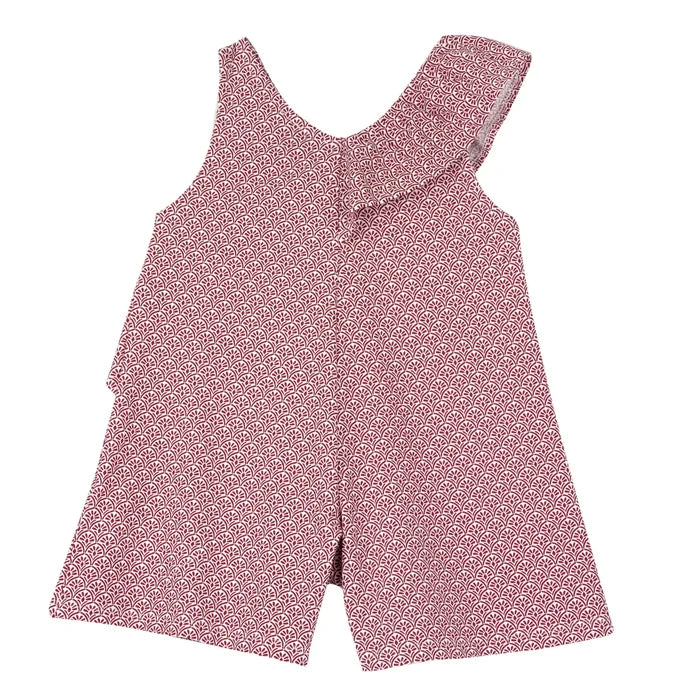 Girls Red and White Printed Short Dungaree