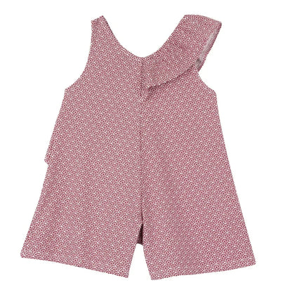 Girls Red and White Printed Short Dungaree
