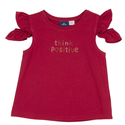 Girls Red Embellished T-shirt