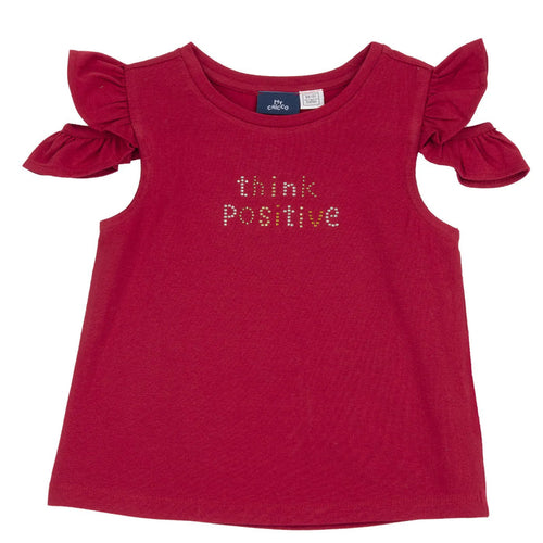 Girls Red Embellished T-shirt