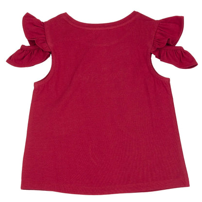 Girls Red Embellished T-shirt