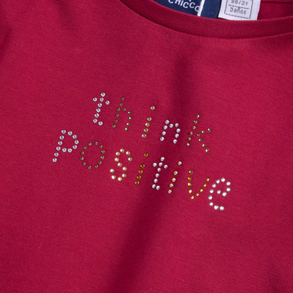Girls Red Embellished T-shirt