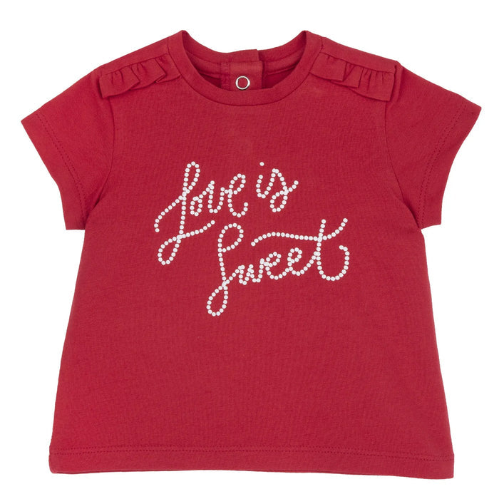 Girls Red Typography Printed T-shirt