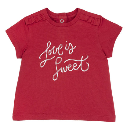 Girls Red Typography Printed T-shirt