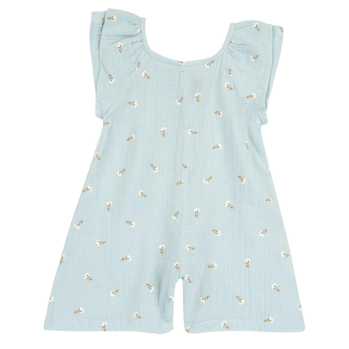 Girls Sea Green Floral Printed Short Dungaree