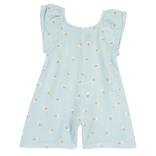 Girls Sea Green Floral Printed Short Dungaree