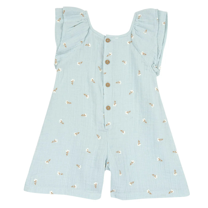 Girls Sea Green Floral Printed Short Dungaree