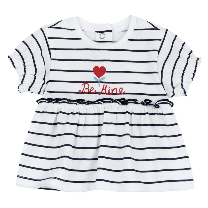 Girls White and Black Striped Top