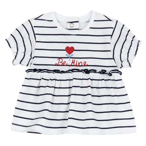 Girls White and Black Striped Top
