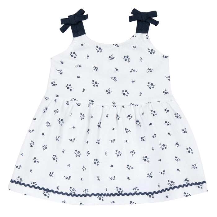 Girls White and Blue Floral Printed Dress