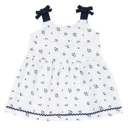 Girls White and Blue Floral Printed Dress