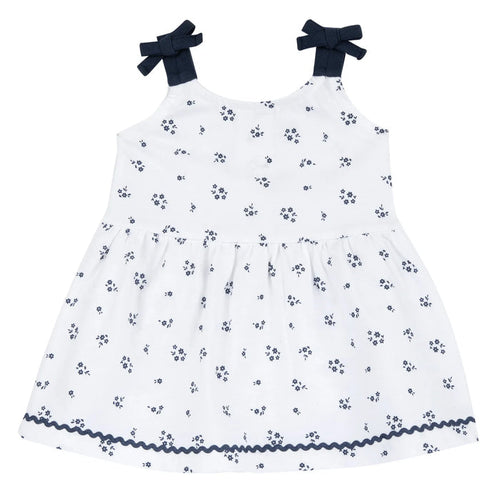 Girls White and Blue Floral Printed Dress