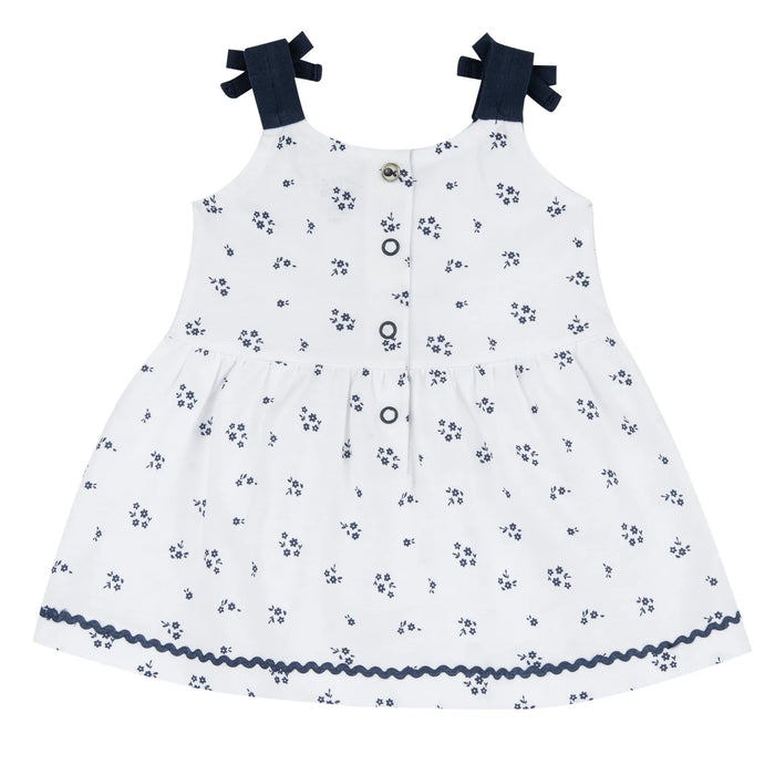Girls White and Blue Floral Printed Dress