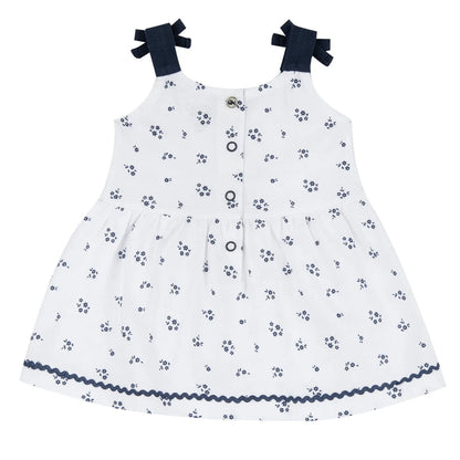 Girls White and Blue Floral Printed Dress
