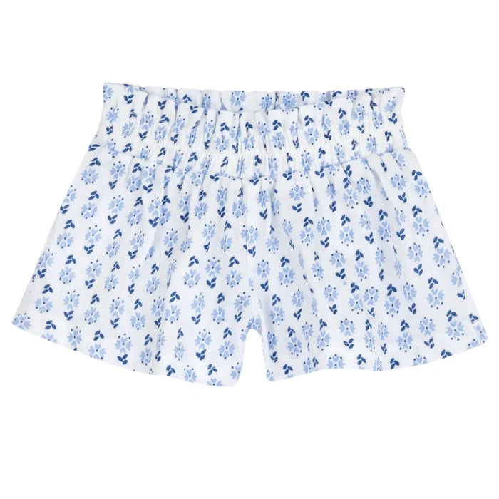 Girls White and Blue Graphic Printed T-Shirt with Shorts