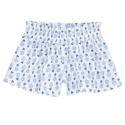 Girls White and Blue Graphic Printed T-Shirt with Shorts