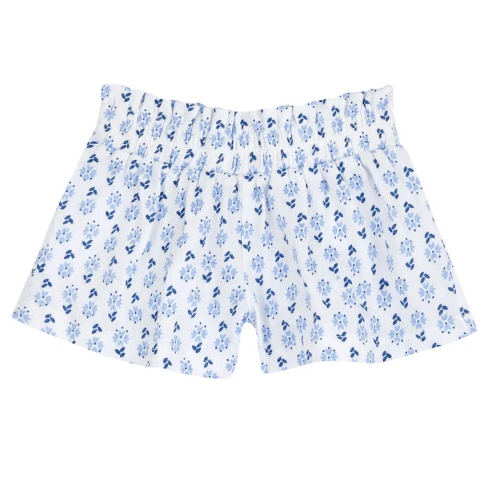 Girls White and Blue Graphic Printed T-Shirt with Shorts