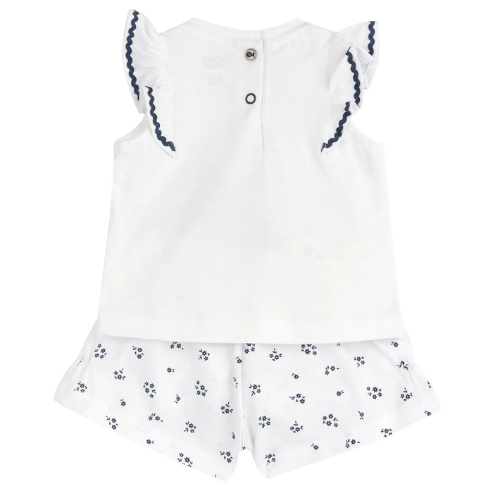 Girls White and Blue Printed Top with Shorts