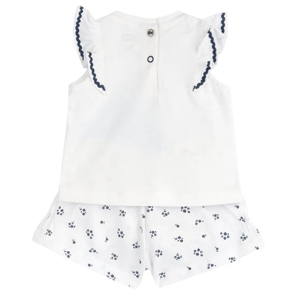 Girls White and Blue Printed Top with Shorts