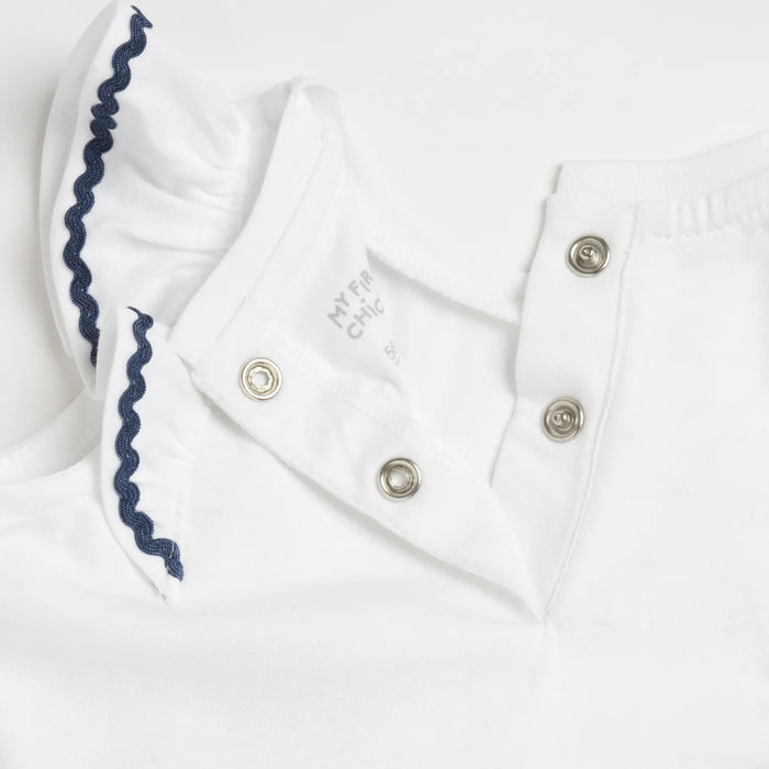 Girls White and Blue Printed Top with Shorts