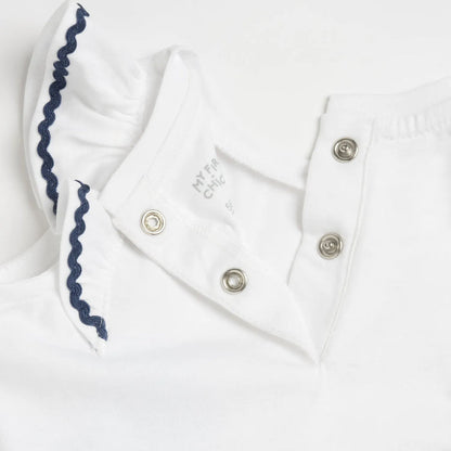 Girls White and Blue Printed Top with Shorts