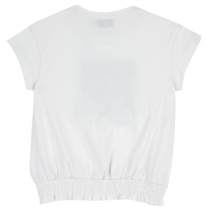 Girls White and Blue Typography Printed T-shirt