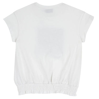 Girls White and Blue Typography Printed T-shirt