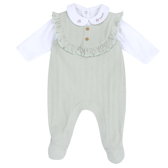 Girls White and Green Embroidered Bodysuit with Babysuit