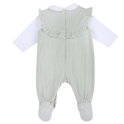 Girls White and Green Embroidered Bodysuit with Babysuit