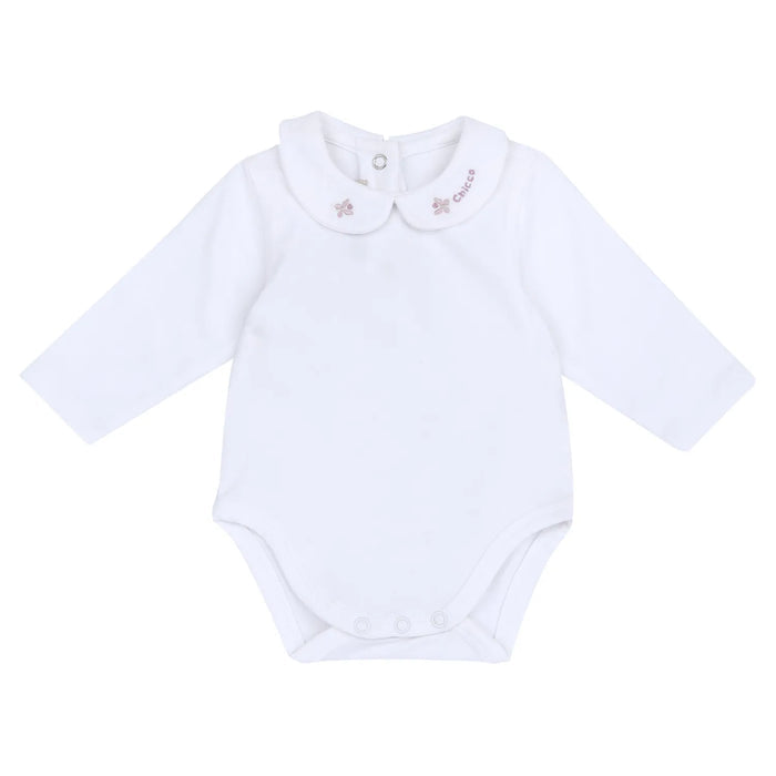 Girls White and Green Embroidered Bodysuit with Babysuit