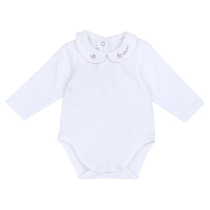 Girls White and Green Embroidered Bodysuit with Babysuit