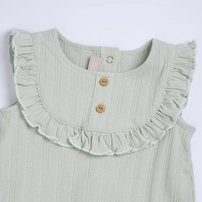 Girls White and Green Embroidered Bodysuit with Babysuit