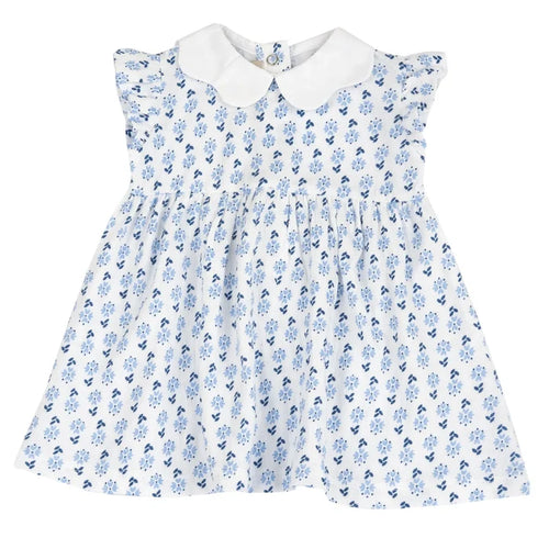 Girls White and Light Blue Floral Printed Dress