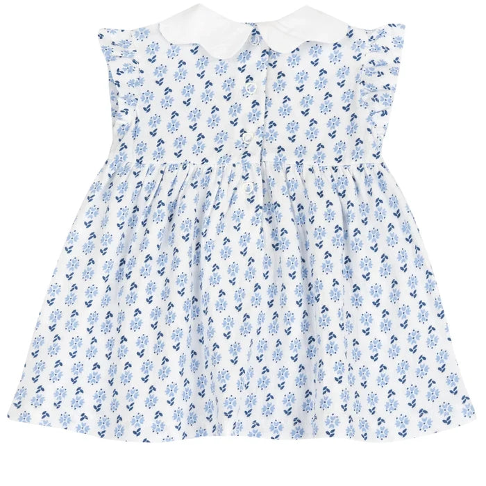 Girls White and Light Blue Floral Printed Dress