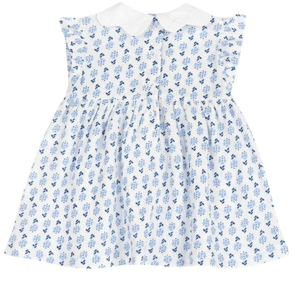 Girls White and Light Blue Floral Printed Dress
