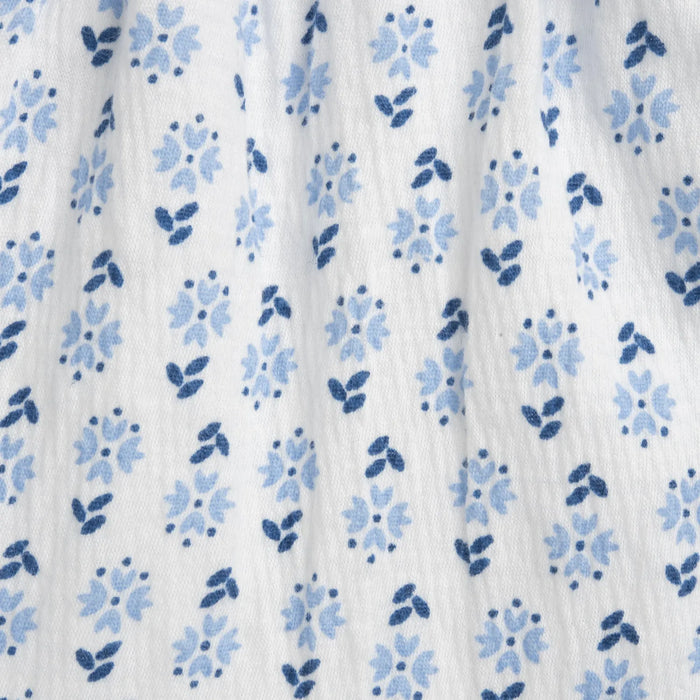Girls White and Light Blue Floral Printed Dress