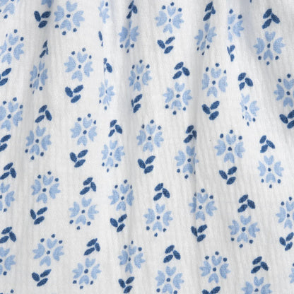 Girls White and Light Blue Floral Printed Dress