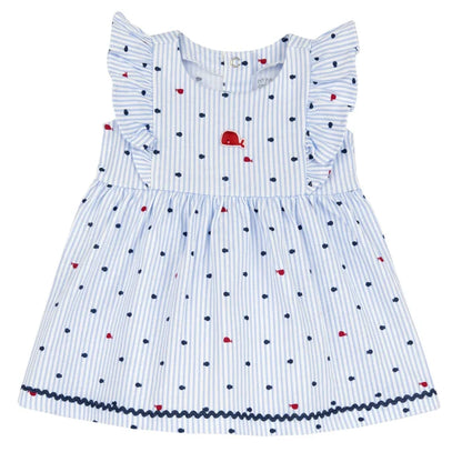 Girls White and Light Blue Striped Dress