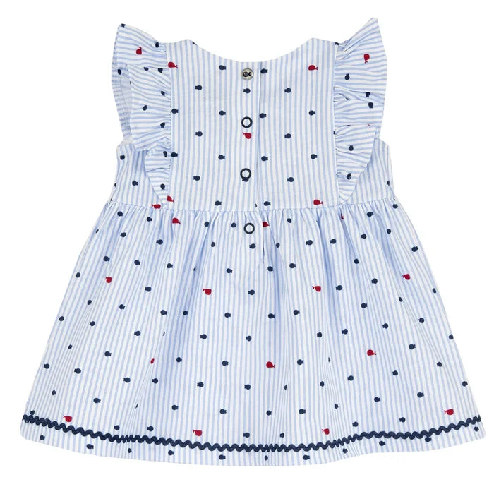 Girls White and Light Blue Striped Dress