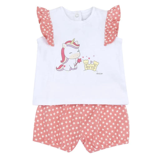 Girls White and Pink Animal Printed T-Shirt with Shorts